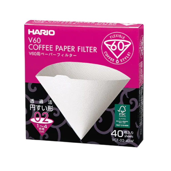Hario V60 Coffee Paper Filter VCF-02-40W: Oxygen-bleached paper
