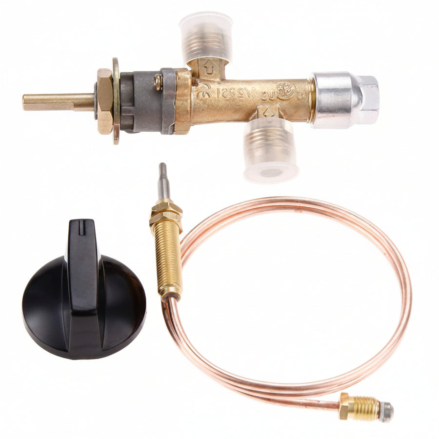 Hicello LPG Propane Gas Control Safety Valve Kit with Thermocouple and Knob Switch for Cock BBQ Fire Pit Fireplace Gas Grill Heater (M8, 3:8 Flare)