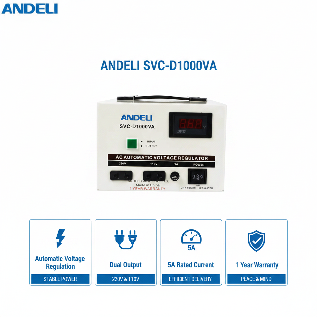 Andeli Voltage Stabilizer SVC 1000 VA 1 KVA Single (1) Phase 220V Digital