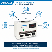 Andeli Voltage Stabilizer SVC 1000 VA 1 KVA Single (1) Phase 220V Digital