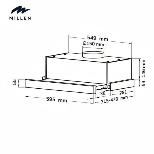Millen MBKHS 6001 IX 60 cm Slide-Out Range Hood – 3 Years Warranty