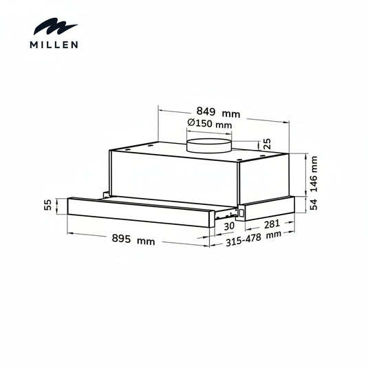 Millen 90 cm Slide-Out Range Hood – MBKHS 9001 IX, 3 Years Warranty