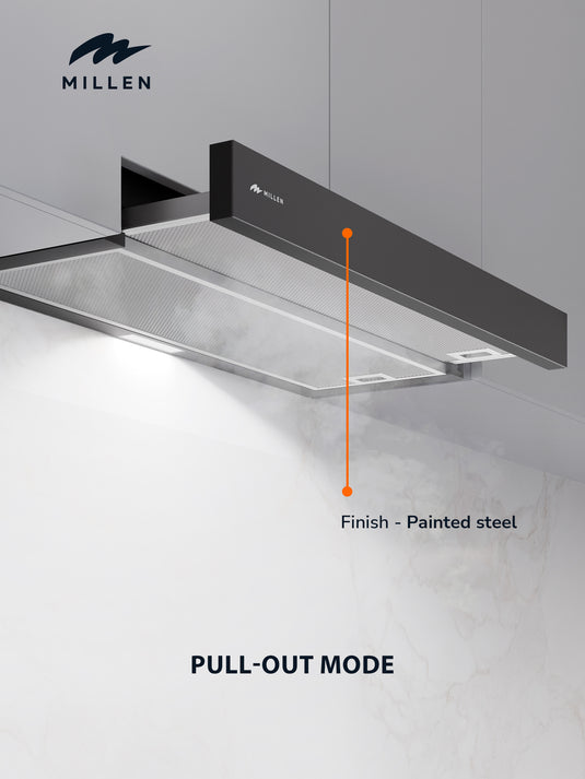 MILLEN 90 cm Slide-Out Black Range Hood 400 m3/h – MBRHS 901 BL
