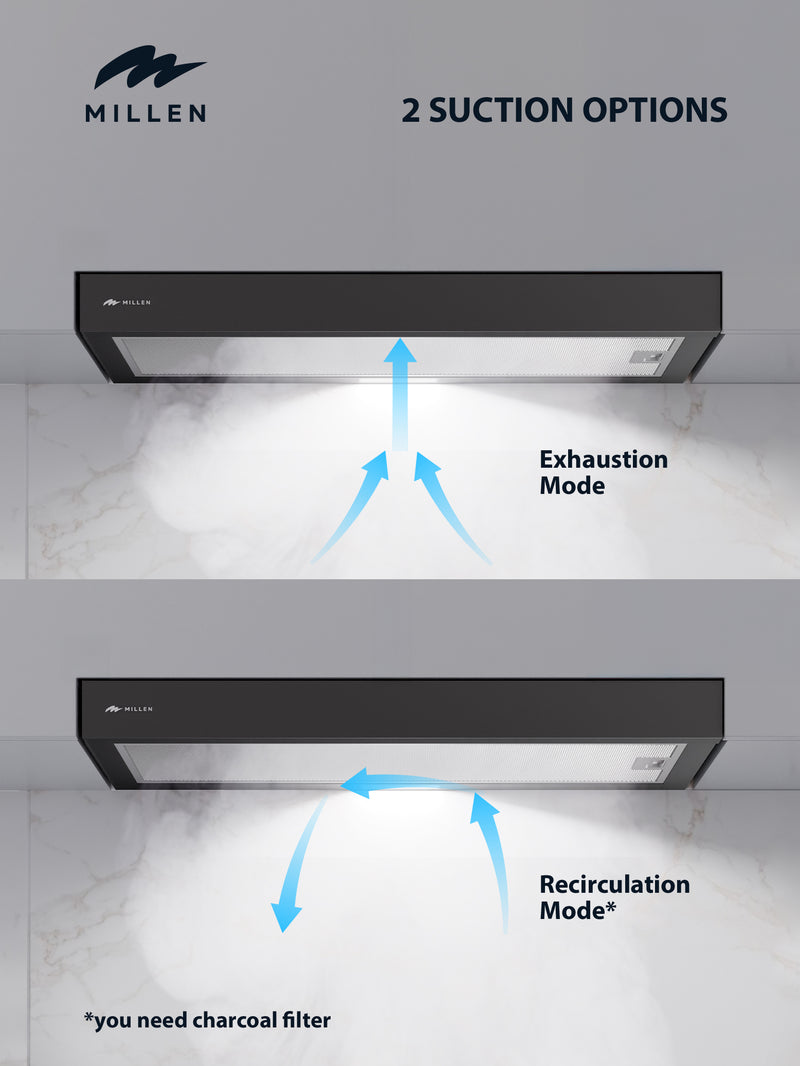 Load image into Gallery viewer, MILLEN 90 cm Slide-Out Black Range Hood 400 m3/h – MBRHS 901 BL
