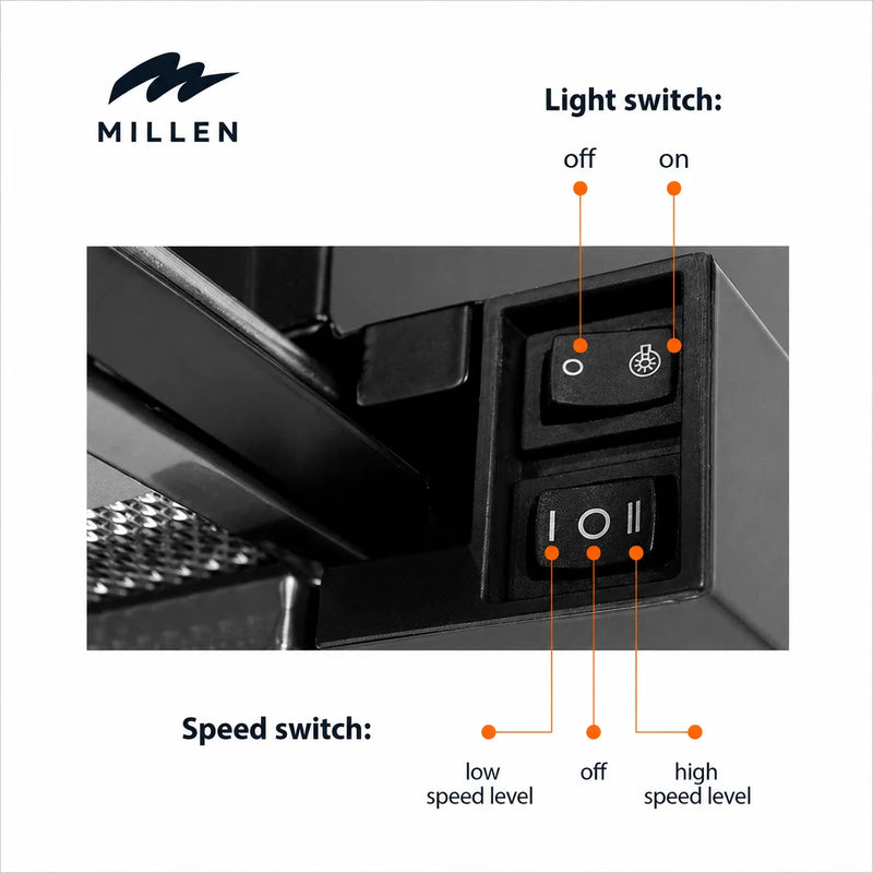 Load image into Gallery viewer, MILLEN 90 cm Slide-Out Black Range Hood 400 m3/h – MBRHS 901 BL
