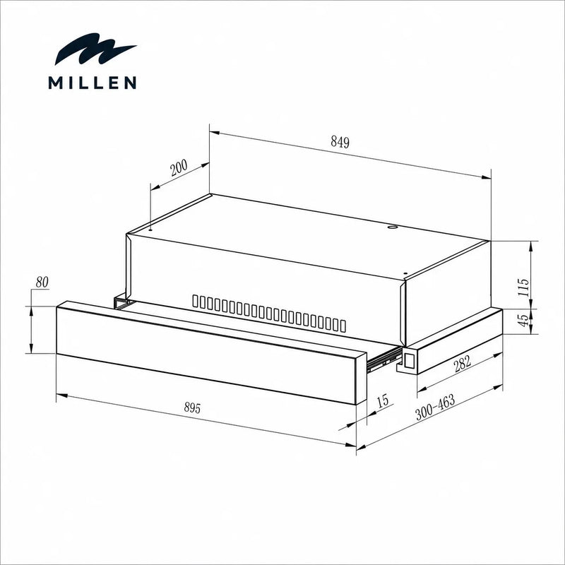 Load image into Gallery viewer, MILLEN 90 cm Slide-Out Black Range Hood 400 m3/h – MBRHS 901 BL
