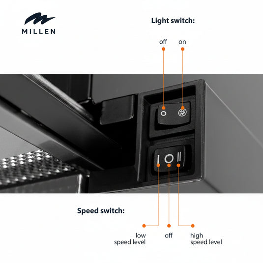 MILLEN 60 cm Black Slide-Out Range Hood 400 m3/h – MBRHS 601 BL, 3 Years Warranty