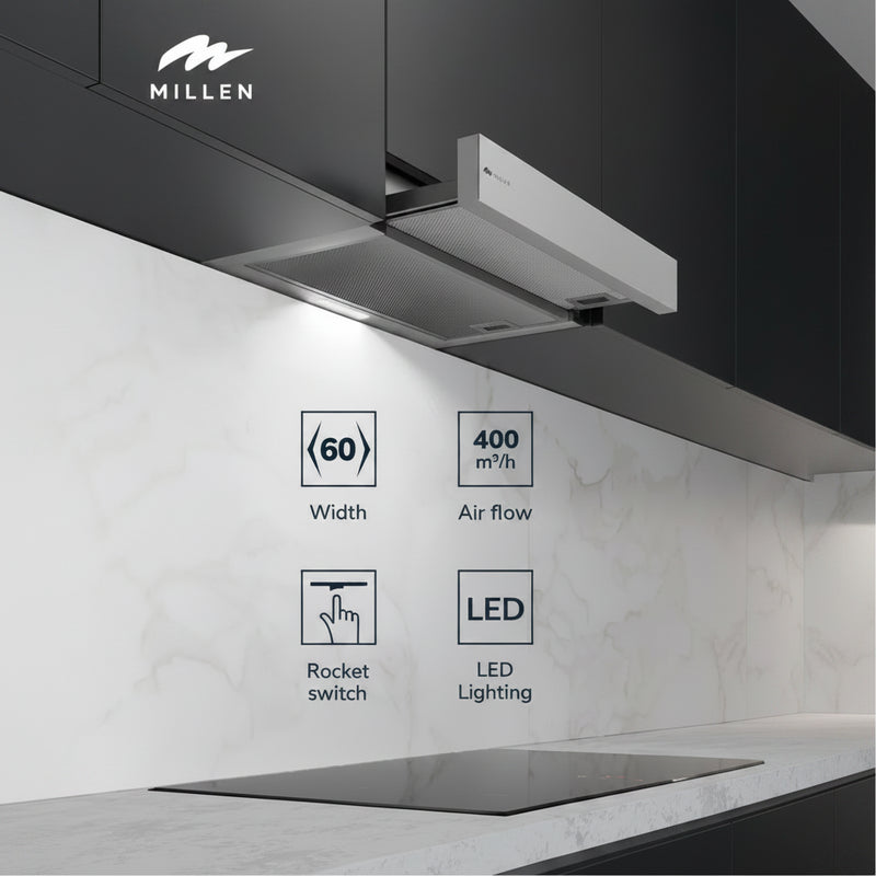 Load image into Gallery viewer, MILLEN 60 cm Slide-Out Range Hood 400 m 3 / h –  MBRHS 601 IX Stainless Steel, 3 Years Warranty
