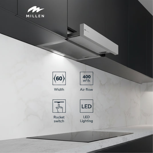 MILLEN 60 cm Slide-Out Range Hood 400 m 3 / h –  MBRHS 601 IX Stainless Steel, 3 Years Warranty