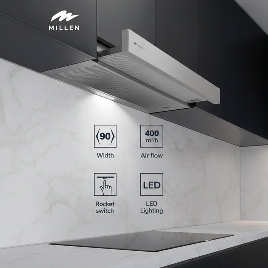MILLEN 90 cm Slide-Out Range Hood 400 m3/h – MBRHS 901 IX, 3 Years Warranty MBRHS 901 IX Stainless Steel