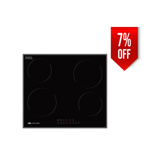 Millen 60cm Built in Electric Hob MEH 601 BL 4 Heating Zones Black Glass 6000W Touch Control, 3 Year Warranty