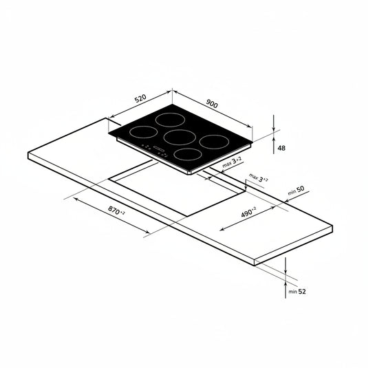 Millen 90cm Built-In Electric Hob MEH 904 BL 5 Burners Touch Control 9100W, 3 Year Warranty