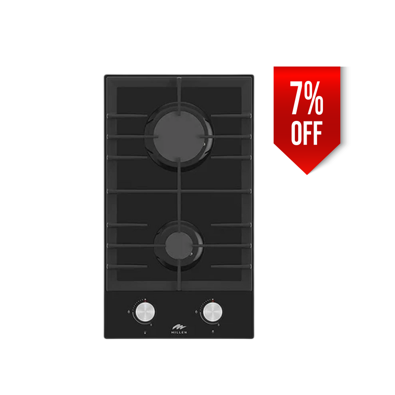 Load image into Gallery viewer, Millen 30cm Built-in 2 Burner Gas Hob MGHG 3001 BL With Black Glass Finish 3900W, 3 Year Warranty
