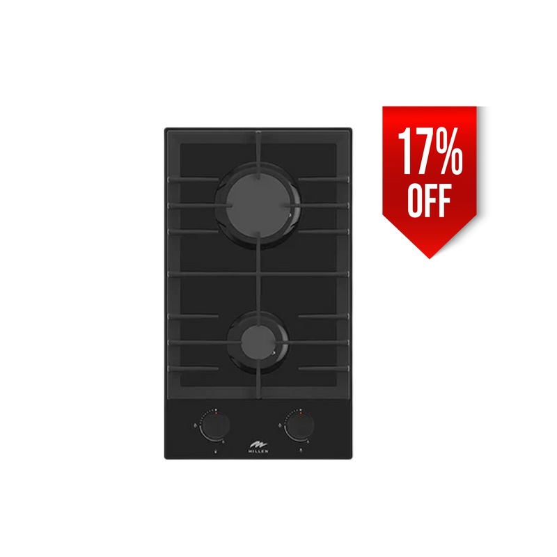 Load image into Gallery viewer, Millen 30cm Built-in 2 Burner Gas Hob MGHG 3002 BL Black Glass Finish 3900W Gas Cooktop, 3 Year Warranty
