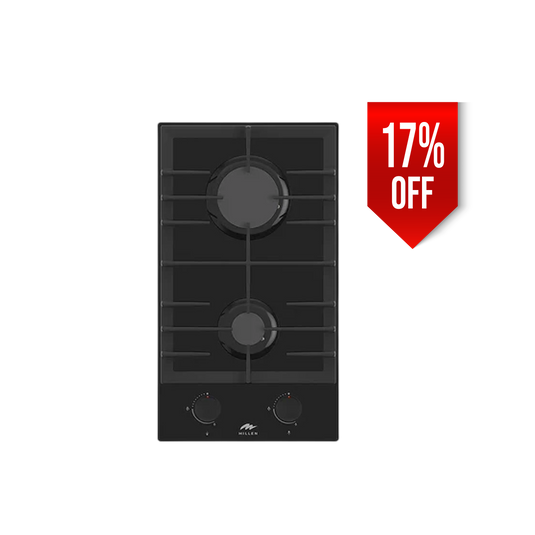 Millen 30cm Built-in 2 Burner Gas Hob MGHG 3002 BL Black Glass Finish 3900W Gas Cooktop, 3 Year Warranty