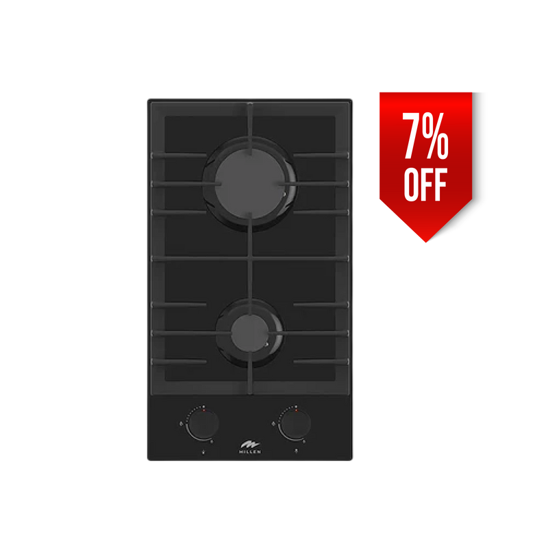 Load image into Gallery viewer, Millen 30cm Built-in 2 Burner Gas Hob MGHG 3002 BL Black Glass Finish 3900W Gas Cooktop, 3 Year Warranty
