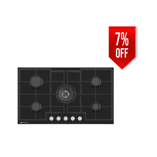 Millen 90cm Built-in Gas Hob MGHG 9002 BL 5 Burners Black Glass Finish 12100W, 3 Year Warranty