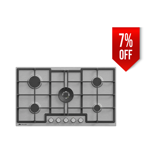 Millen 90cm Built-in 5 Burners Gas Hob MGH 9001 IX Stainless Steel Finishing 12100W Cooktop, 3 Year Warranty