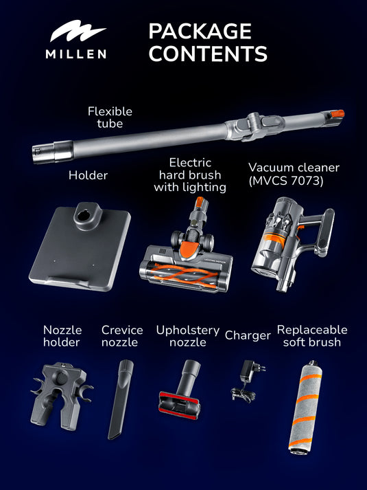 MILLEN Cordless Stick Vacuum Cleaner – Powerful, Lightweight & Versatile – MVCS7073