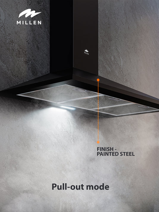 Millen MKH 904 BL 90cm Black Chimney Range Hood, 3 Years Warranty