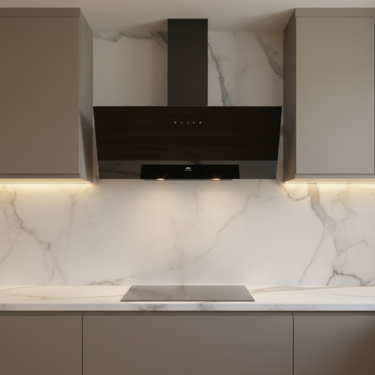 MILLEN 90cm Angled Range Hood - Tempered Black Glass, MKHG 904 BL, 3 Years Warranty