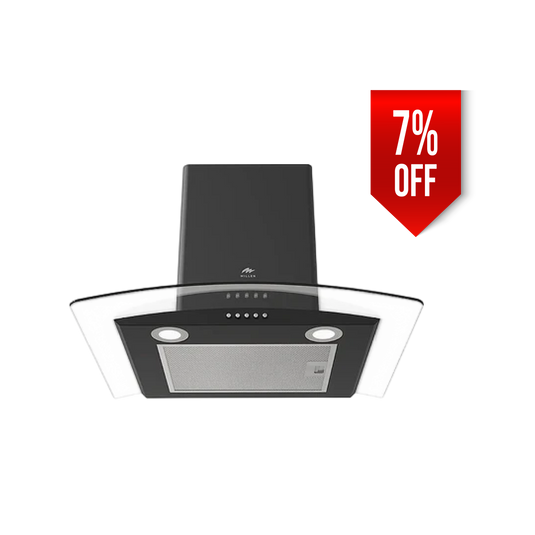 Millen Black Chimney Range Hood MKHG 603 BL Curved Glass 65W, 3 Year Warranty