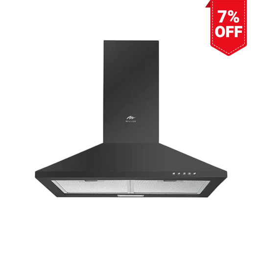 Millen 60cm Black Chimney Range Hood MKH 604 BL Stainless Steel 65W, 3 Year Warranty