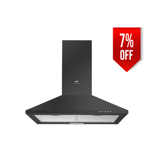 Millen 60cm Black Chimney Range Hood MKH 604 BL Stainless Steel 65W, 3 Year Warranty