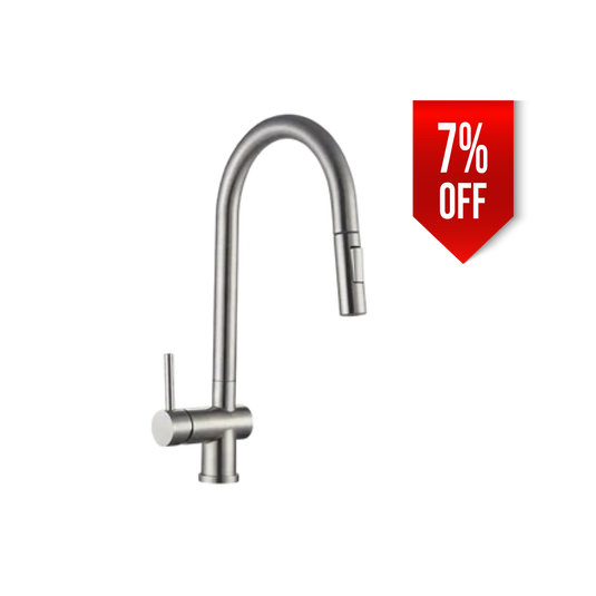MILLEN Single Lever Kitchen Faucet Mixer with 360° Swivel, Pull-down Hand Spray, Brushed Stainless Steel - MMF202BR, 1Y Warranty