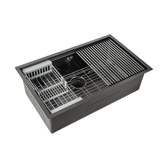 Millen Premium Handmade Undermount Single Bowl Sink With Accessories - SUS 304 Stainless Steel, Soundproof, Gunmetal Satin Finish - MS15835025GM