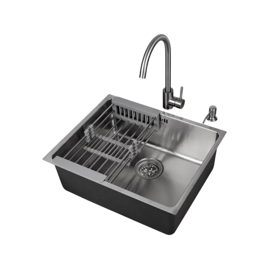 Millen Premium Undermount Top Mount Single Bowl Sink with Faucet – 304 Stainless Steel, Soundproof, Satin Finish - MS5444 SET, 3Y Warranty