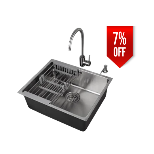 Millen Premium Undermount Top Mount Single Bowl Sink with Faucet – 304 Stainless Steel, Soundproof, Satin Finish - MS5444 SET, 3Y Warranty