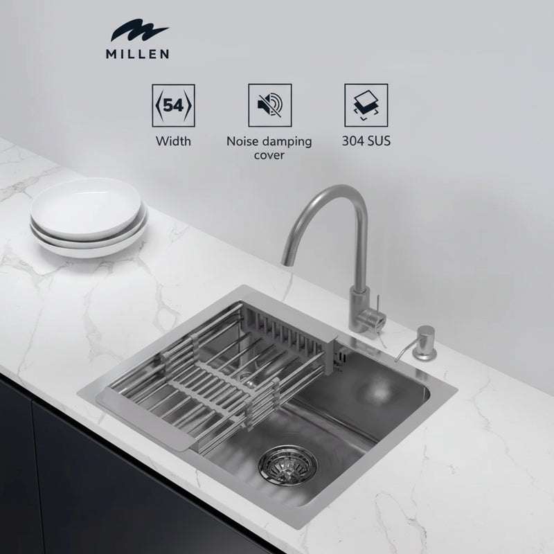 Load image into Gallery viewer, Millen Undermount Sink, Single Bowl, Satin Finish, Soundproof, Color Stainless Steel Model – MS454522SS – 1 Year Warranty.
