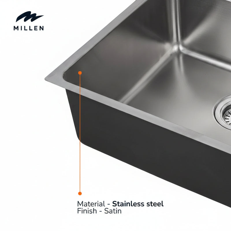 Load image into Gallery viewer, Millen Premium Undermount Top Mount Single Bowl Sink with Faucet – 304 Stainless Steel, Soundproof, Satin Finish - MS5444 SET, 3Y Warranty
