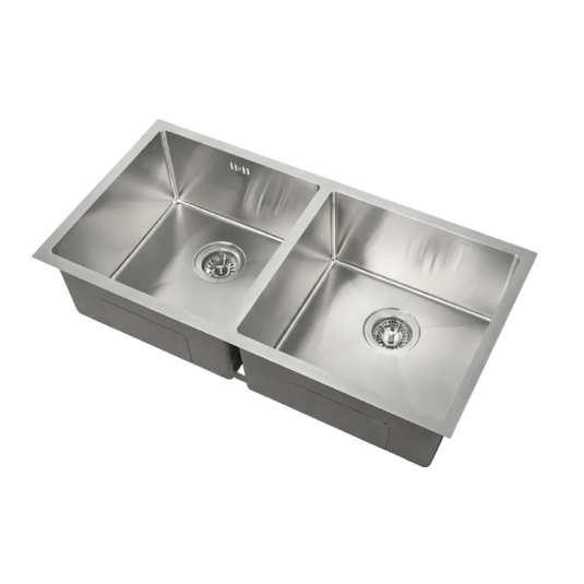 MILLEN Handmade Undermount Sink, Double Bowl, Satin Finish, Soundproof, Color Stainless Steel Model – MSDB764522SS – 1 Year Warranty