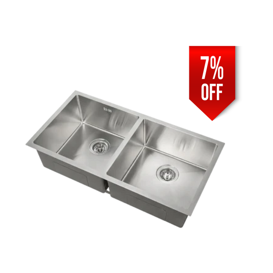 MILLEN Handmade Undermount Sink, Double Bowl, Satin Finish, Soundproof, Color Stainless Steel Model – MSDB764522SS – 1 Year Warranty