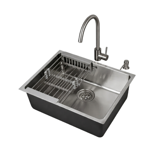 MILLEN Topmount Sink, Single Bowl, Satin Finish, Soundproof, Color Stainless Steel Model – MTMS6050SS – 1 Year Warranty