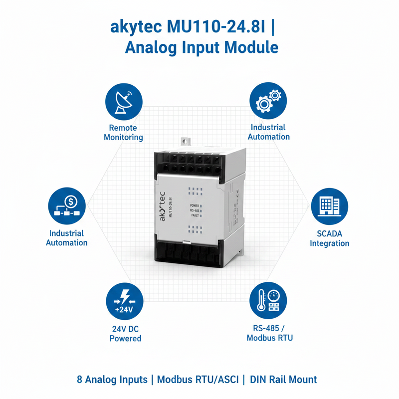 Load image into Gallery viewer, Akytec MU110-24.8I, MU110-24.6U Analog Output Modules (AO, Modbus RTU/ASCII, RS485)
