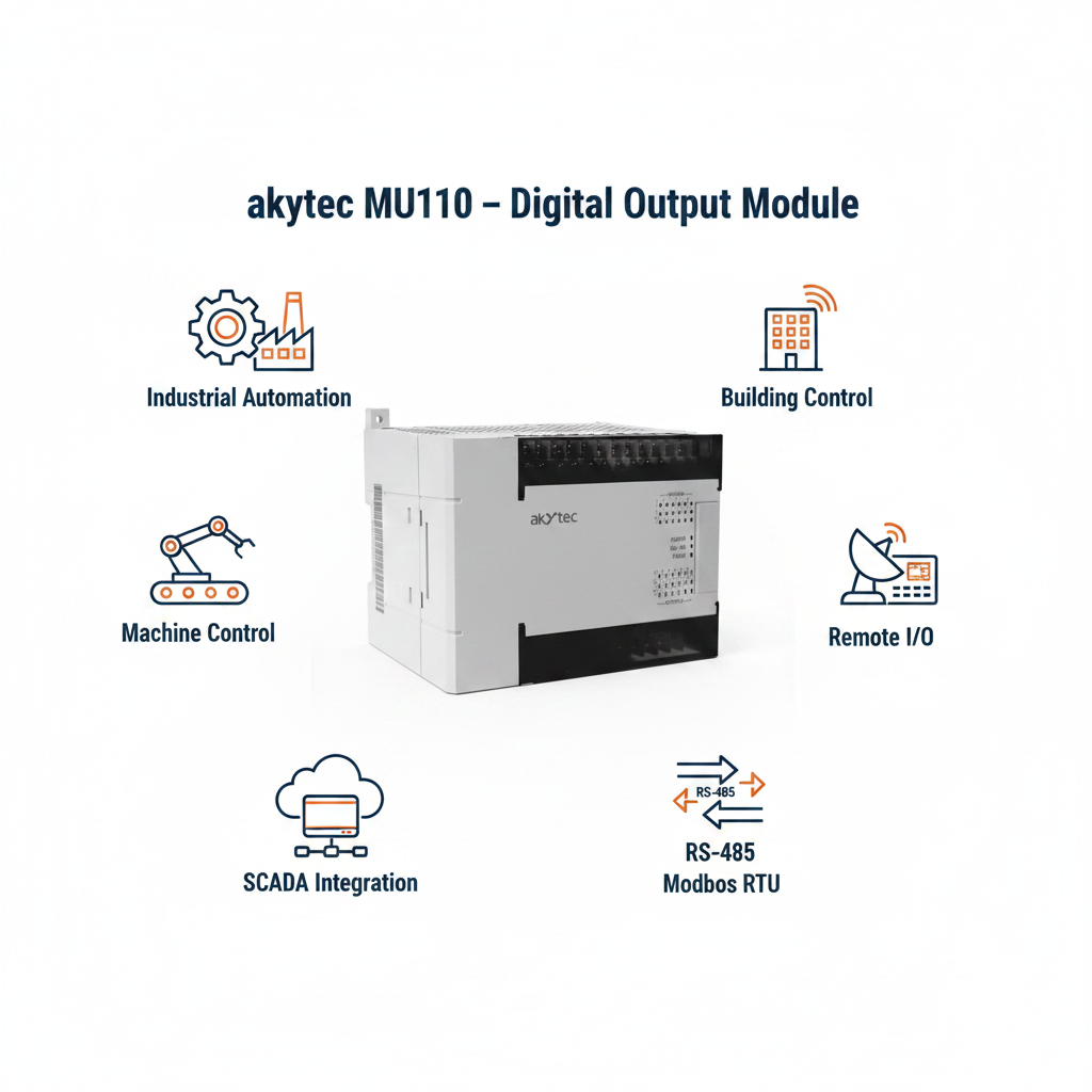 Akytec MU110-24.8R, MU110-24.8K, MU110-24.16R, MU110-24.16K Digital Output Modules (DO, Modbus RTU/ASCII, RS485)