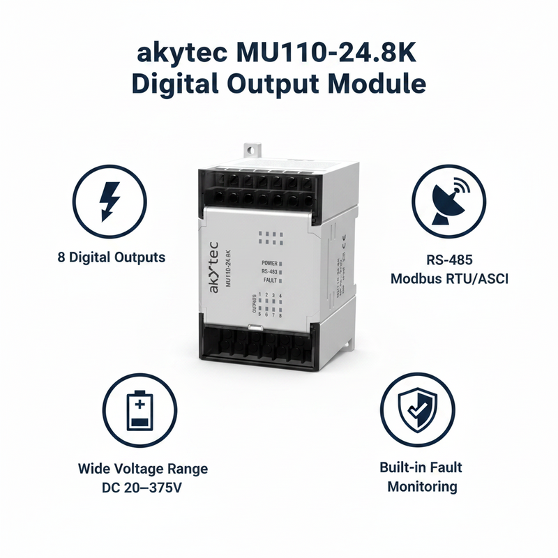 Load image into Gallery viewer, Akytec MU110-24.8R, MU110-24.8K, MU110-24.16R, MU110-24.16K Digital Output Modules (DO, Modbus RTU/ASCII, RS485)
