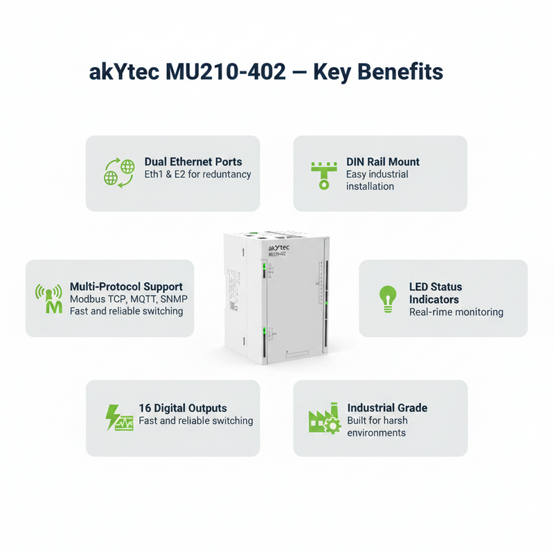 Load image into Gallery viewer, Akytec MU210-401, MU210-402, MU210-410, MU210-501 Digital Output Modules (DO, Modbus TCP, Ethernet)
