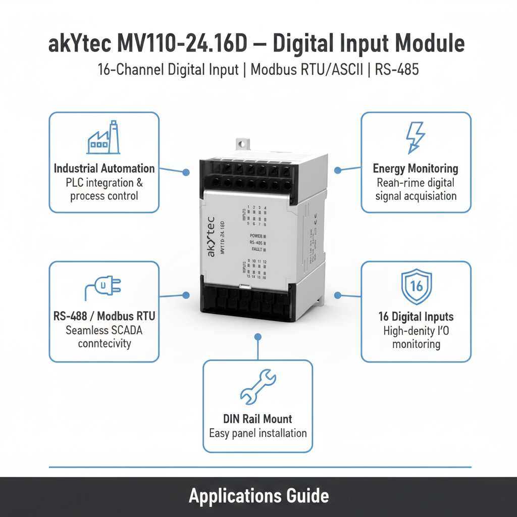 Akytec MV110-24.16D(DN), MK110-24.8D.4R Digital Input modules (DI, Modbus RTU/ASCII, RS485)