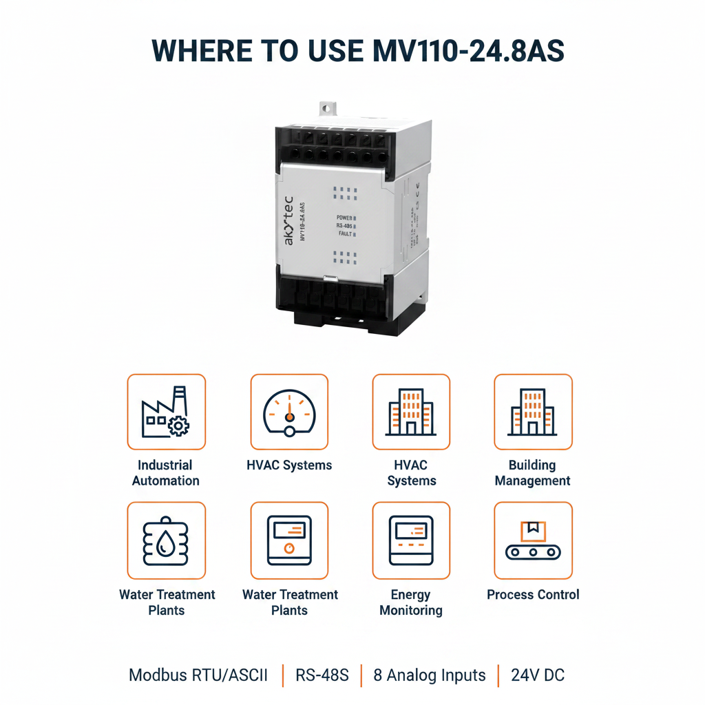 Akytec MV110-24.8A, MV110-24.8AS Analog Input Modules (AI, Modbus RTU/ASCII, RS485)