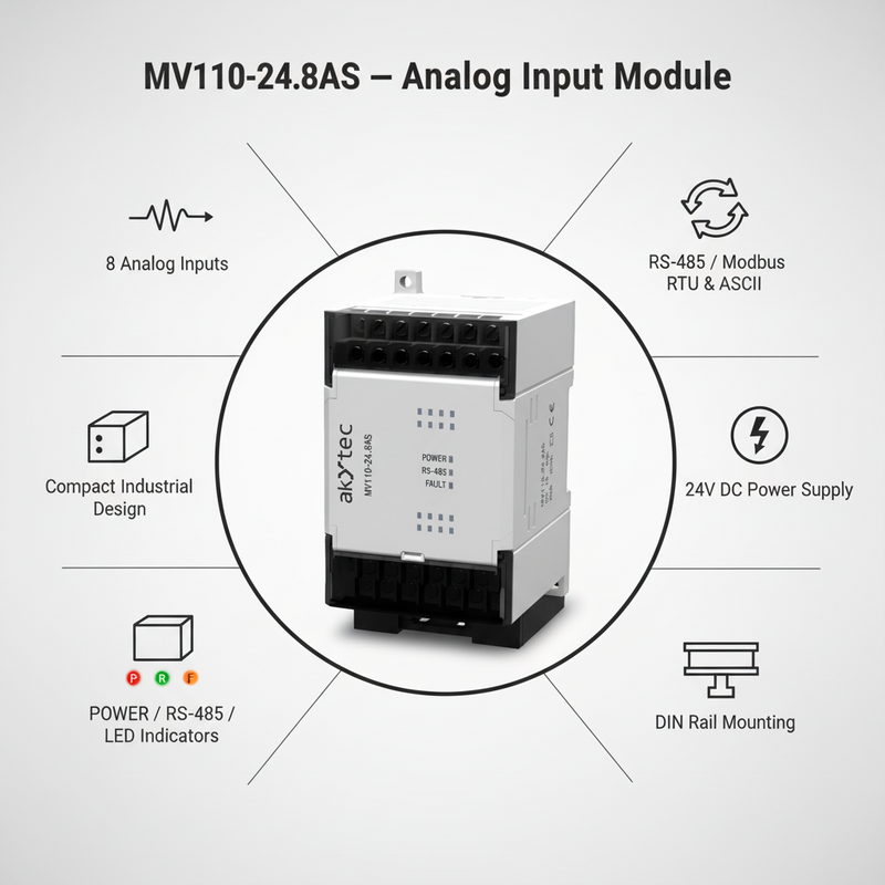 Load image into Gallery viewer, Akytec MV110-24.8A, MV110-24.8AS Analog Input Modules (AI, Modbus RTU/ASCII, RS485)
