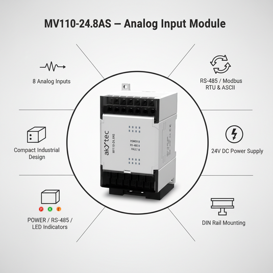 Akytec MV110-24.8A, MV110-24.8AS Analog Input Modules (AI, Modbus RTU/ASCII, RS485)