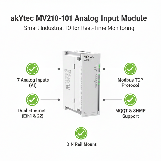 Akytec MV210-101, MV210-202, MV210-204, MV210-212 Analog Input Modules (AI, Modbus TCP, Ethernet)