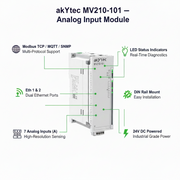 Akytec MV210-101, MV210-202, MV210-204, MV210-212 Analog Input Modules (AI, Modbus TCP, Ethernet)