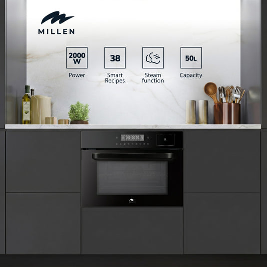MILLEN 60cm Built In Electric Combi Steam Oven, 38 Smart Recipes, 50L - 3Y Warranty, MEOS 451 BL