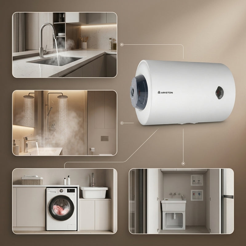 Load image into Gallery viewer, Ariston Electric Water Heater Horizontal BLU R, 50 L - White
