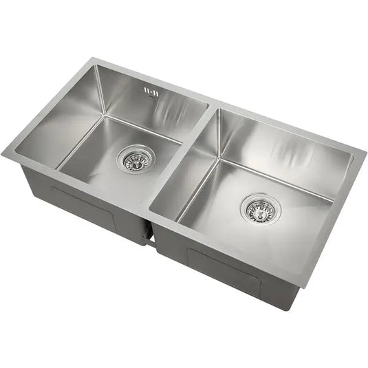 MILLEN Handmade Undermount Sink, Double Bowl, Satin Finish, Soundproof, Color Stainless Steel Model – MSDB764522SS – 1 Year Warranty